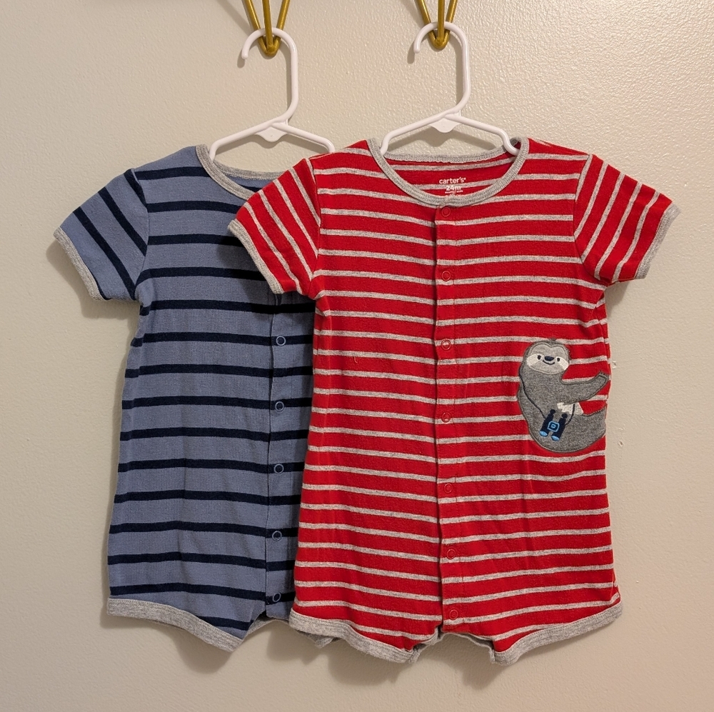 Carter's - Shorts Onesie Sets Red and Blue Striped